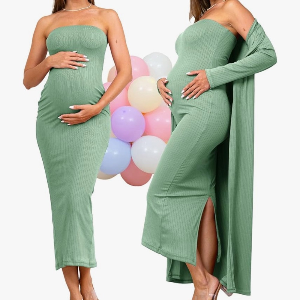 Green Maternity Dress with Matching Cover-Up